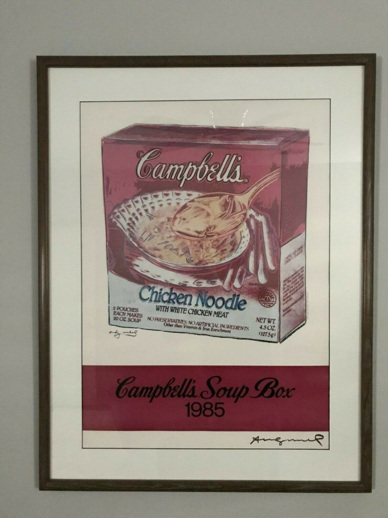 Hand Signed Andy Warhol 1985 Campbell's Soup Box Lithograph Framed Print